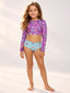 Set Rash Guard Niña estampado tortugas mora / azul con panty doble faz