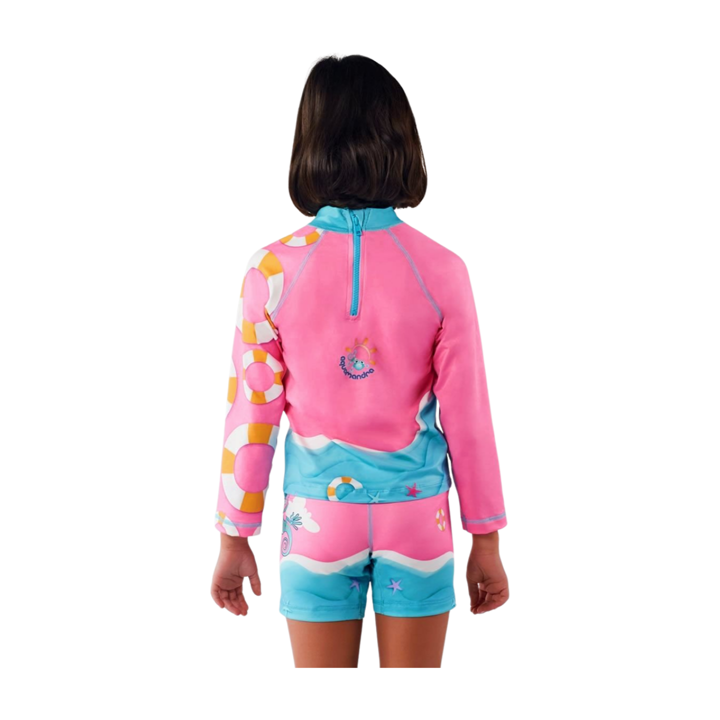 Set Rash Guard y Short Niña con UPF 50+ Aquamandra Surfista Rosado / Aguamarina - AQ100
