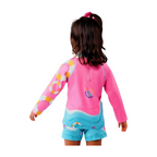 Set Rash Guard y Short Niña con UPF 50+ Aquamandra Surfista Rosado / Aguamarina - AQ100