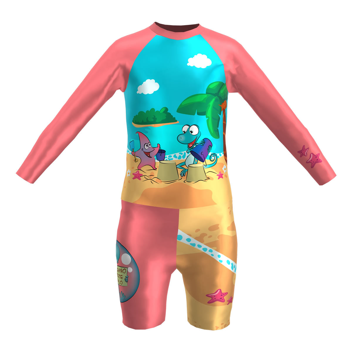 Set Rash Guard y Short Niña con UPF 50+ Aquamandra Castillo de Arena Palo de Rosa / Azul Cielo - AQ101 Imagen principal del producto