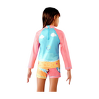 Set Rash Guard y Short Niña con UPF 50+ Aquamandra Castillo de Arena Palo de Rosa / Azul Cielo - AQ101
