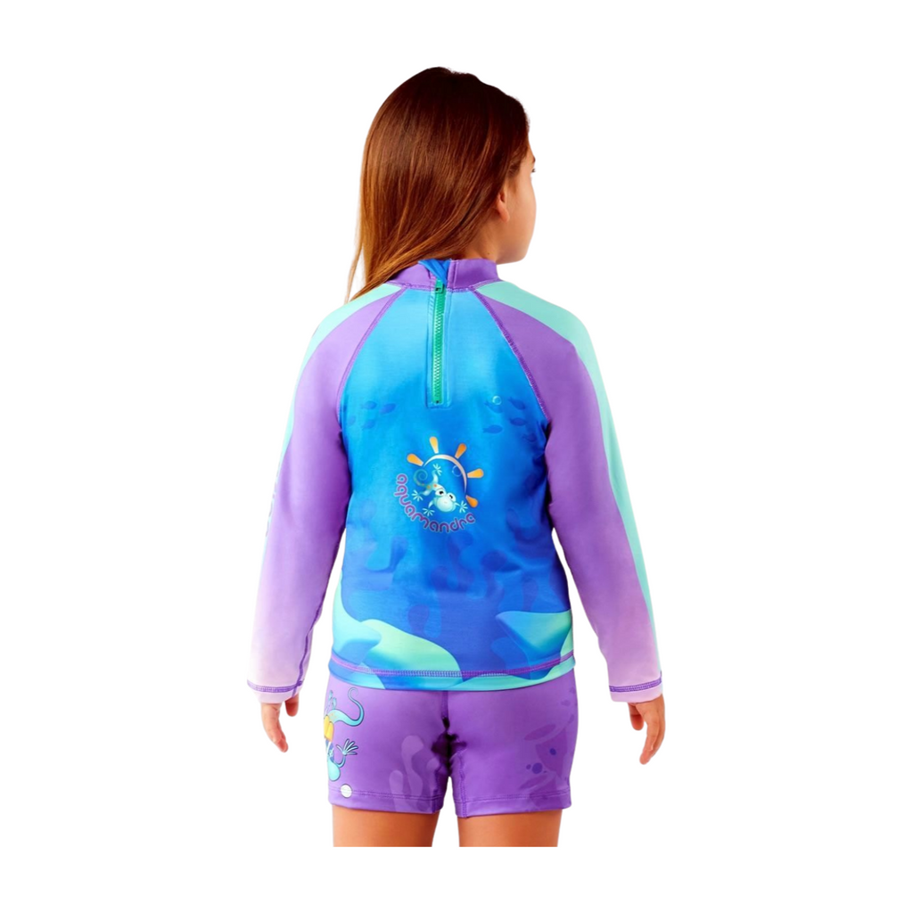 Set Rash Guard y Short Niña con UPF 50+ Aquamandra Caballito de Mar Morado / Turquesa - AQ102
