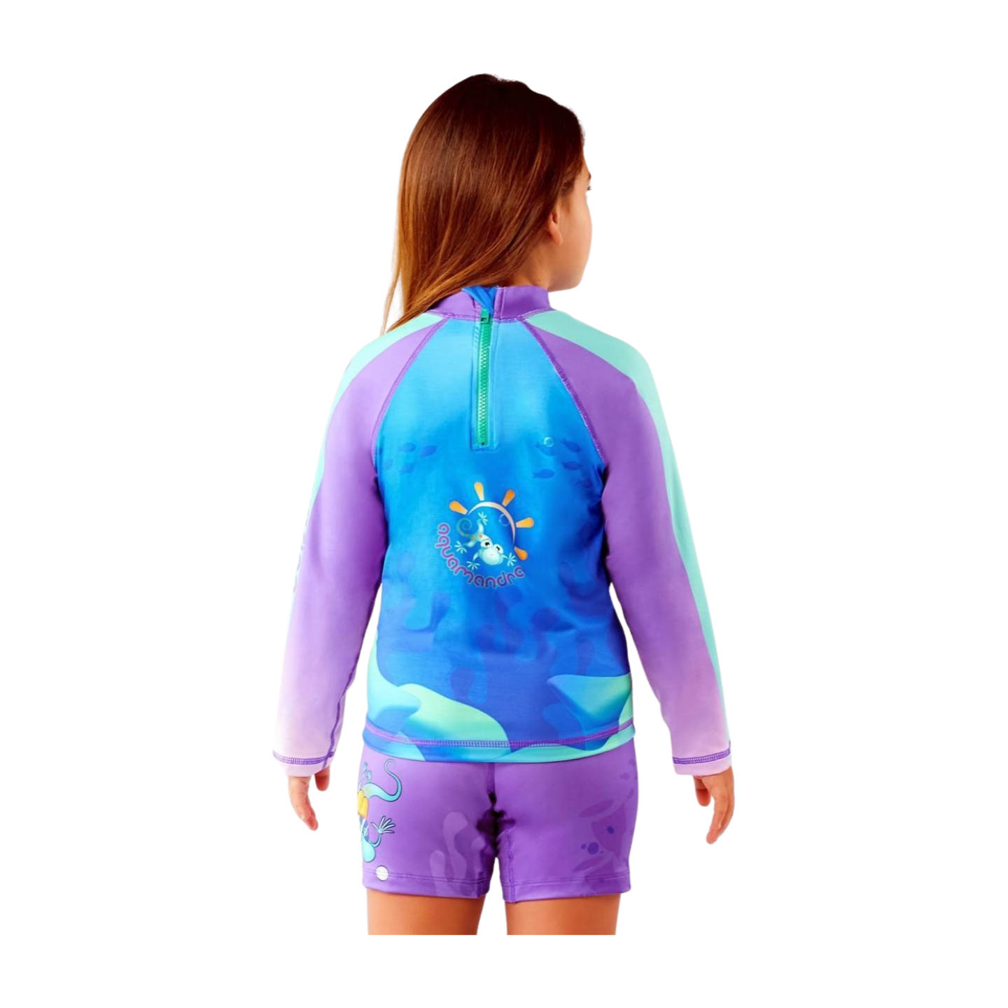 Set Rash Guard y Short Niña con UPF 50+ Aquamandra Caballito de Mar Morado / Turquesa - AQ102