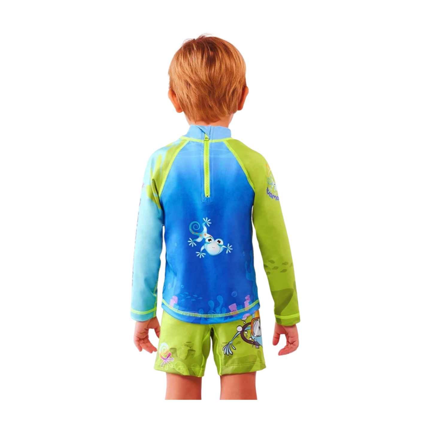 Set Rash Guard y Short Niño con UPF 50+ Aquamandra Buceando Verde / Azul - AQ103
