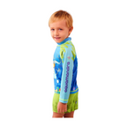 Set Rash Guard y Short Niño con UPF 50+ Aquamandra Buceando Verde / Azul - AQ103