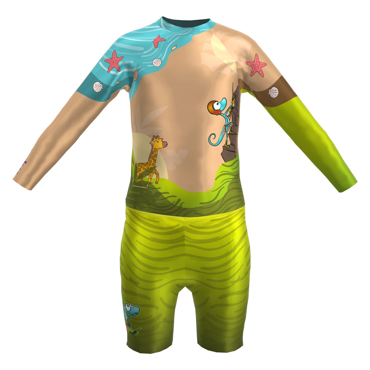 Set Rash Guard y Short Niño con UPF 50+ Aquamandra Escalador Arena / Verde - AQ104 Imagen principal del producto