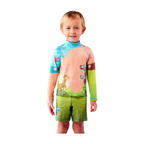 Set Rash Guard y Short Niño con UPF 50+ Aquamandra Escalador Arena / Verde - AQ104