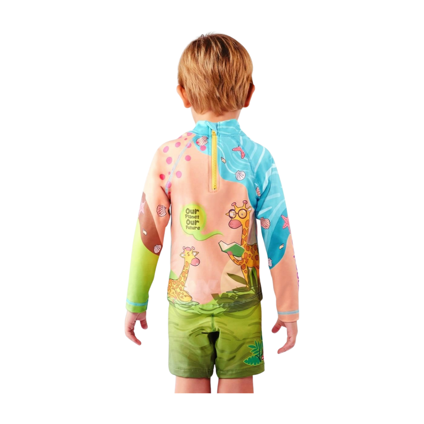 Set Rash Guard y Short Niño con UPF 50+ Aquamandra Escalador Arena / Verde - AQ104