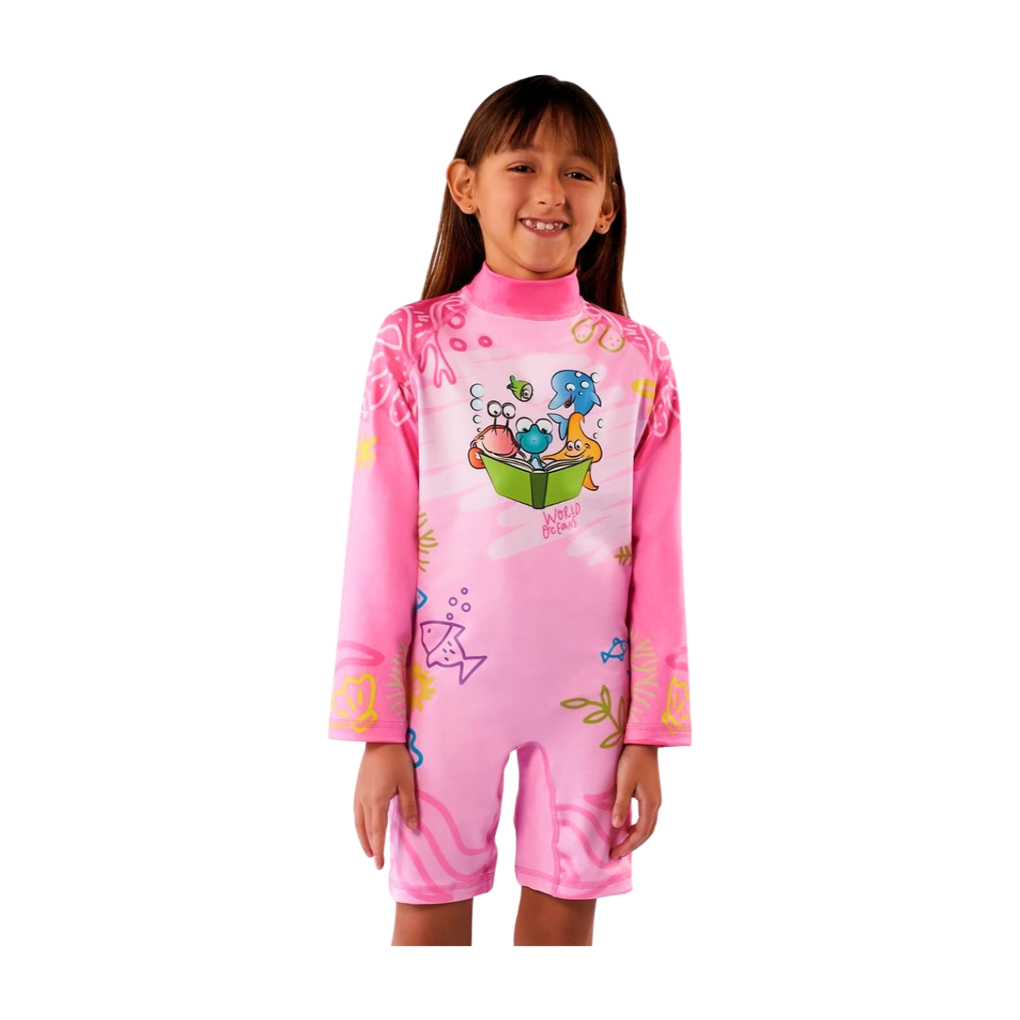 Enterizo con Cremallera Niña con UPF 50+ Libro Bebés Océano Rosado - AQ301