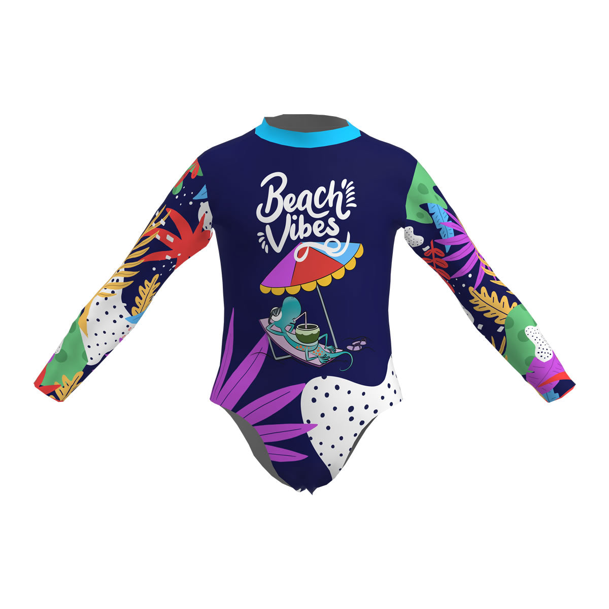 Traje de Baño Enterizo Niña con UPF 50+ Aquamandra Sombrilla Morado / Turquesa - AQ500 Imagen principal del producto