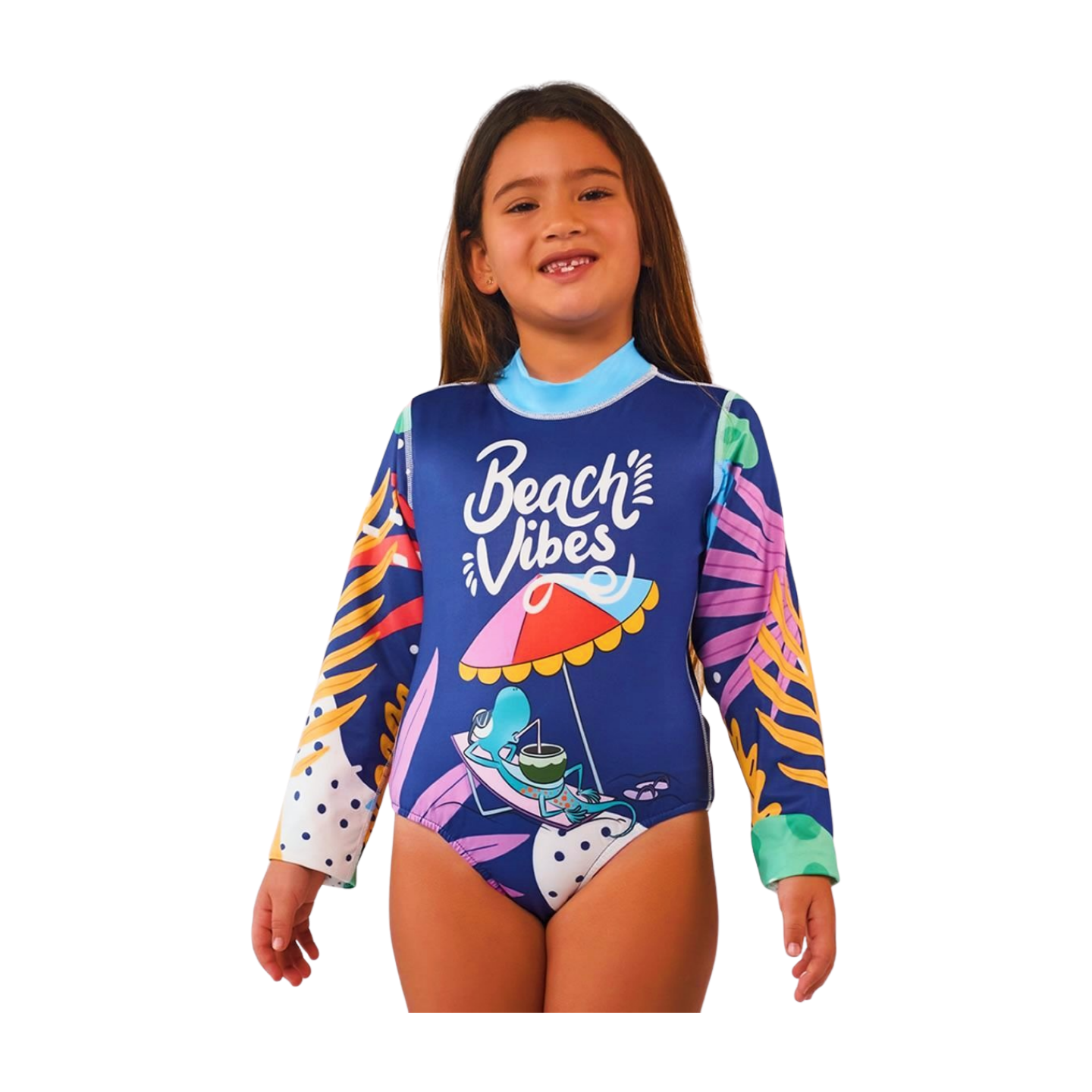 Traje de Baño Enterizo Niña con UPF 50+ Aquamandra Sombrilla Morado / Turquesa - AQ500