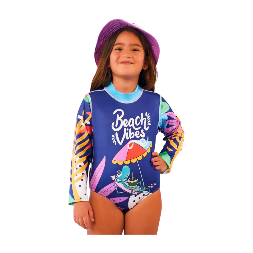 Traje de Baño Enterizo Niña con UPF 50+ Aquamandra Sombrilla Morado / Turquesa - AQ500