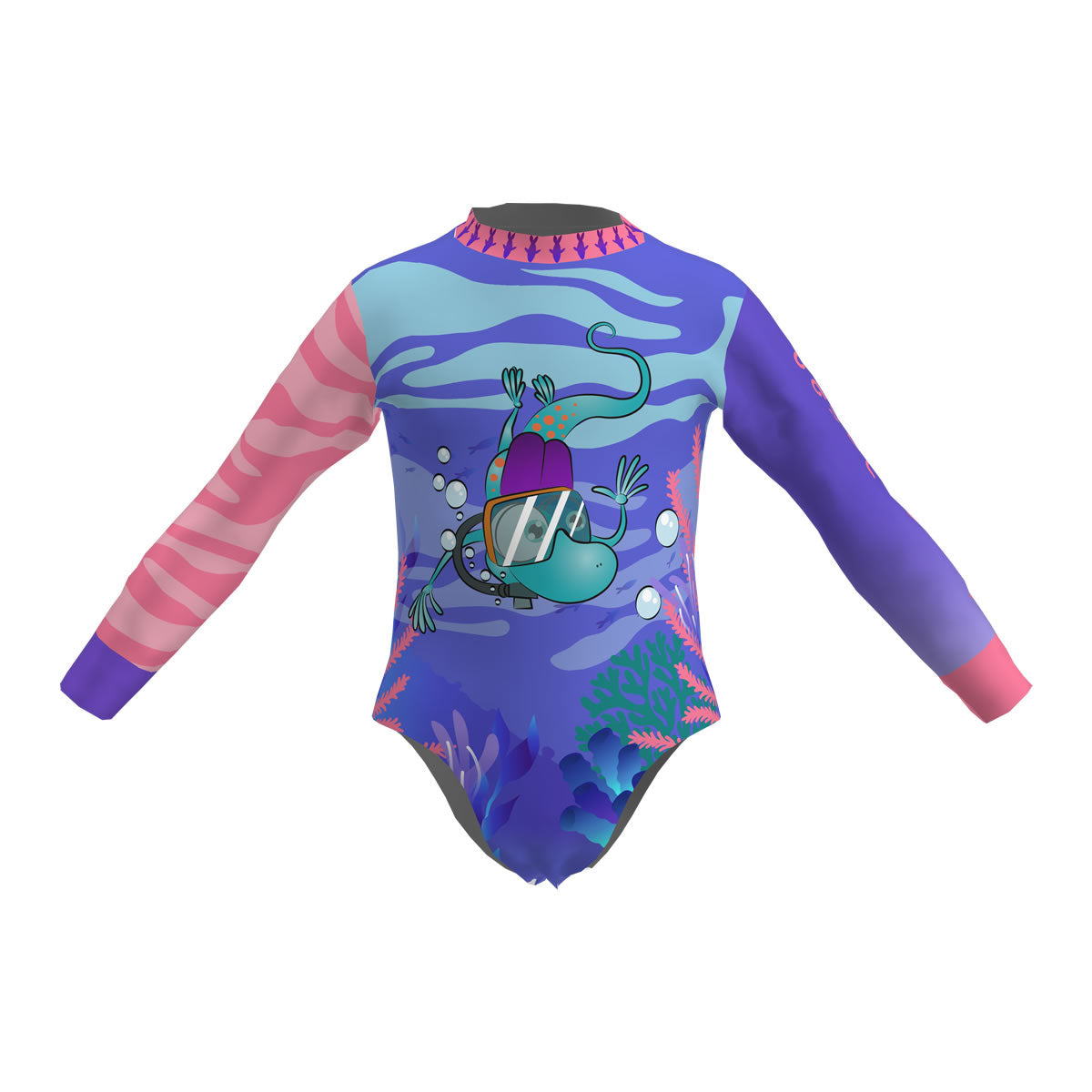 Traje de Baño Enterizo Niña con UPF 50+ Aquamandra Buceando Lila / Rosa - AQ501 Imagen principal del producto