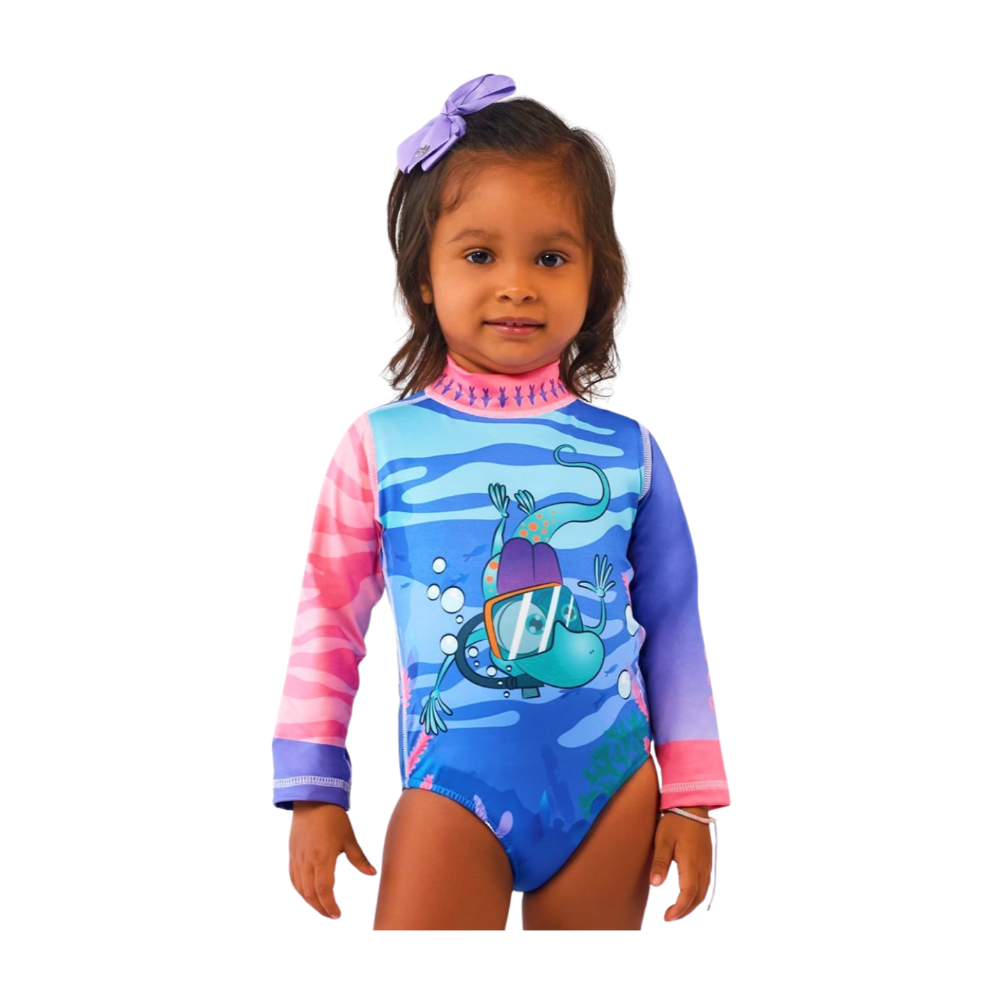 Traje de Baño Enterizo Niña con UPF 50+ Aquamandra Buceando Lila / Rosa - AQ501 Imagen secundaria del producto