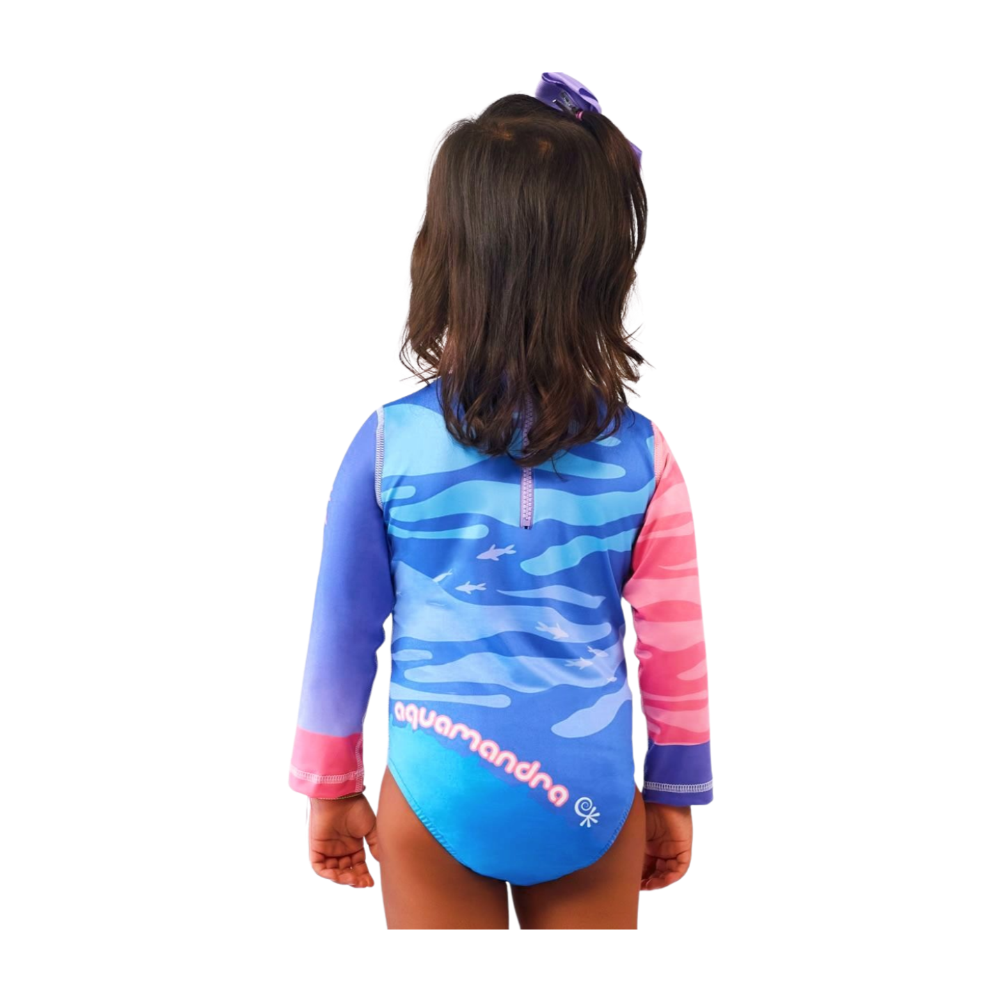 Traje de Baño Enterizo Niña con UPF 50+ Aquamandra Buceando Lila / Rosa - AQ501
