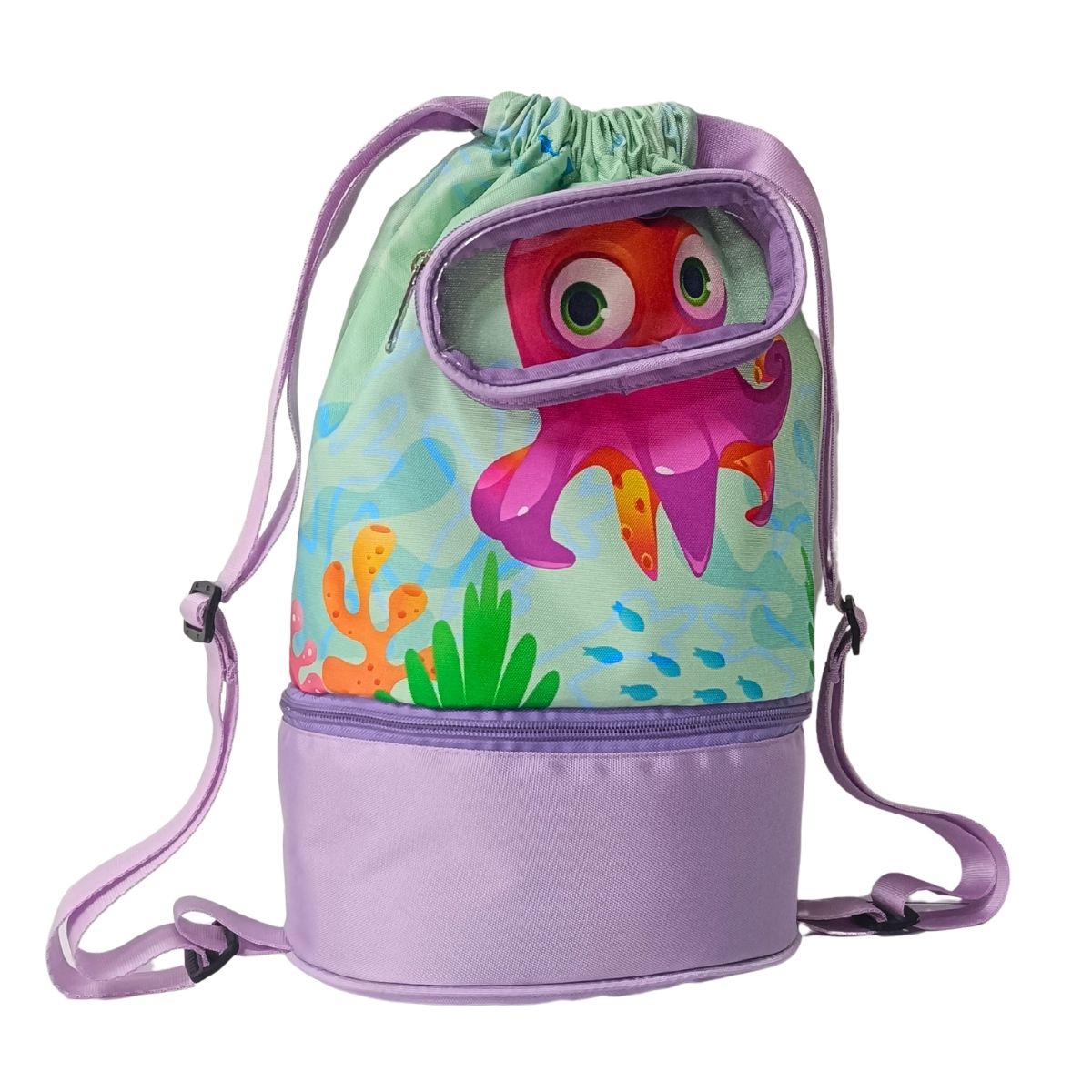 Morral de Playa, Piscina y Deportivo Multiuso Infantil 3 Compartimientos Resistente al Agua - AQM-302 Lila
