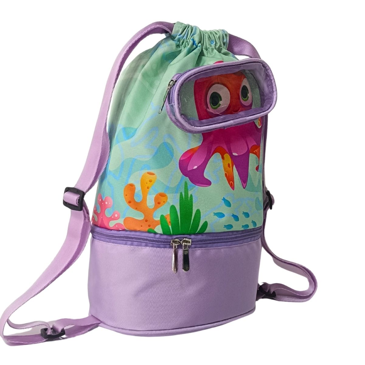 Morral de Playa, Piscina y Deportivo Multiuso Infantil 3 Compartimientos Resistente al Agua - AQM-302 Lila Imagen secundaria del producto