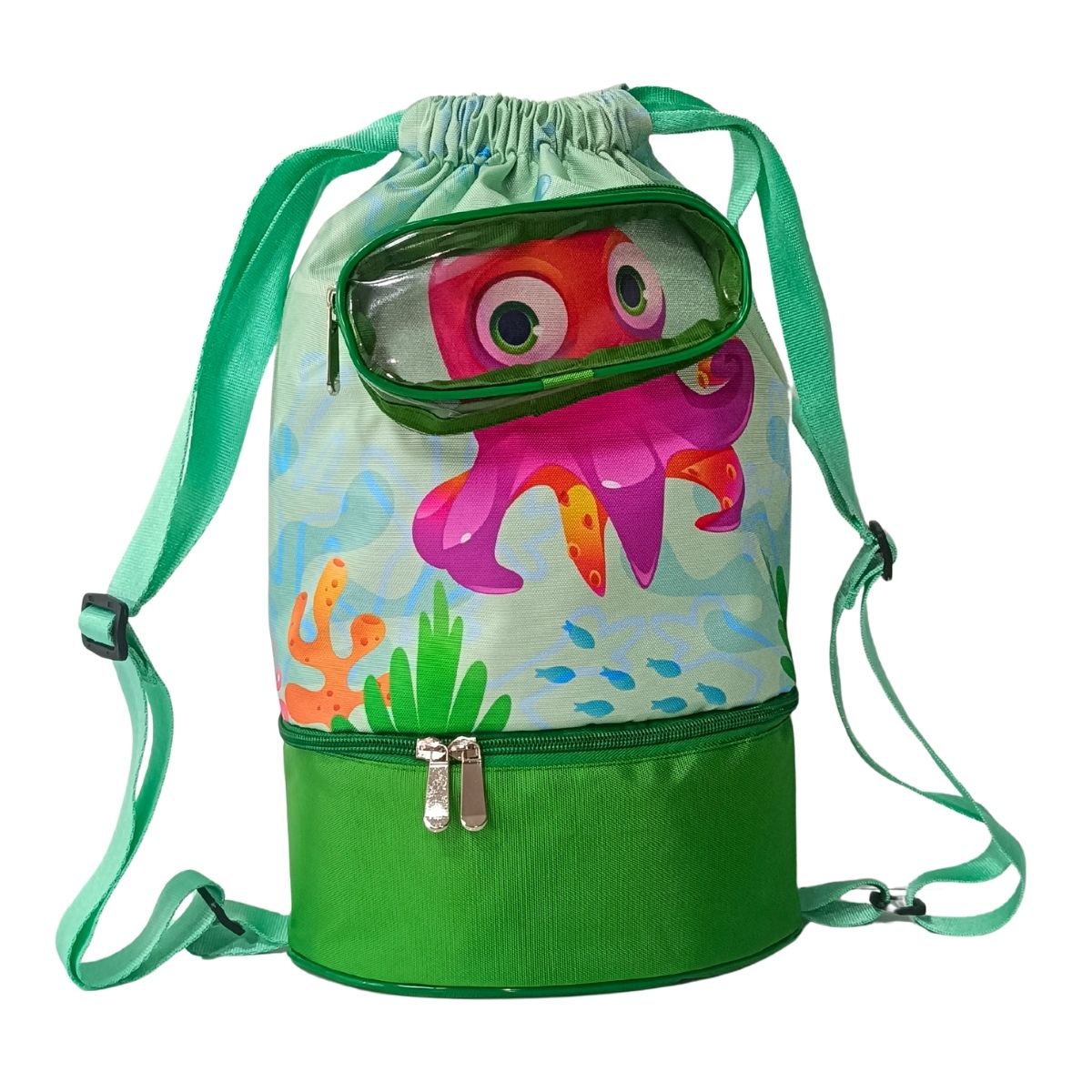 Morral de Playa, Piscina y Deportivo Multiuso Infantil 3 Compartimientos Resistente al Agua - AQM-302 Verde Imagen principal del producto