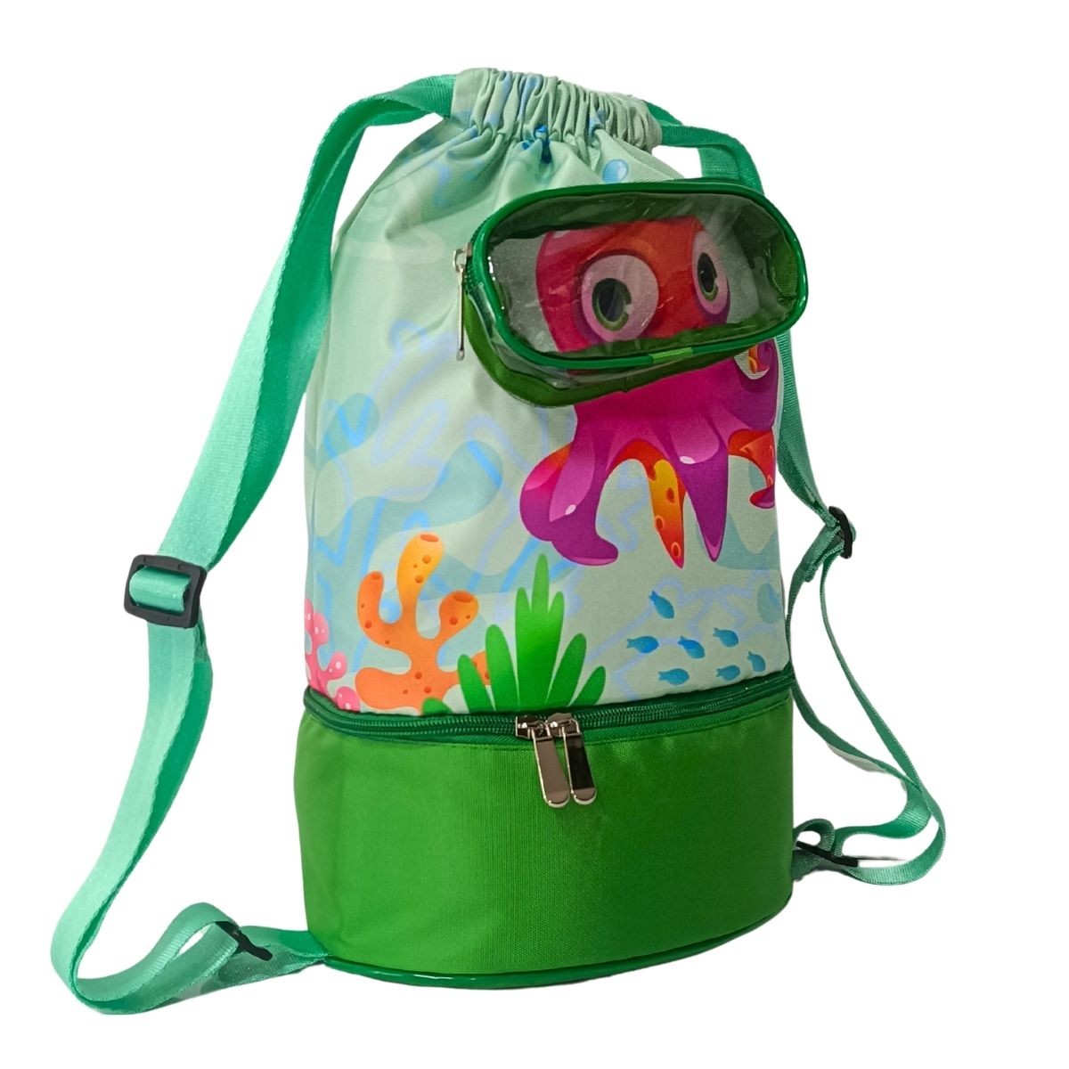 Morral de Playa, Piscina y Deportivo Multiuso Infantil 3 Compartimientos Resistente al Agua - AQM-302 Verde Imagen secundaria del producto