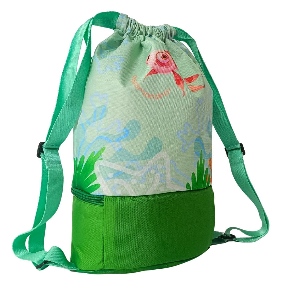 Morral de Playa, Piscina y Deportivo Multiuso Infantil 3 Compartimientos Resistente al Agua - AQM-302 Verde