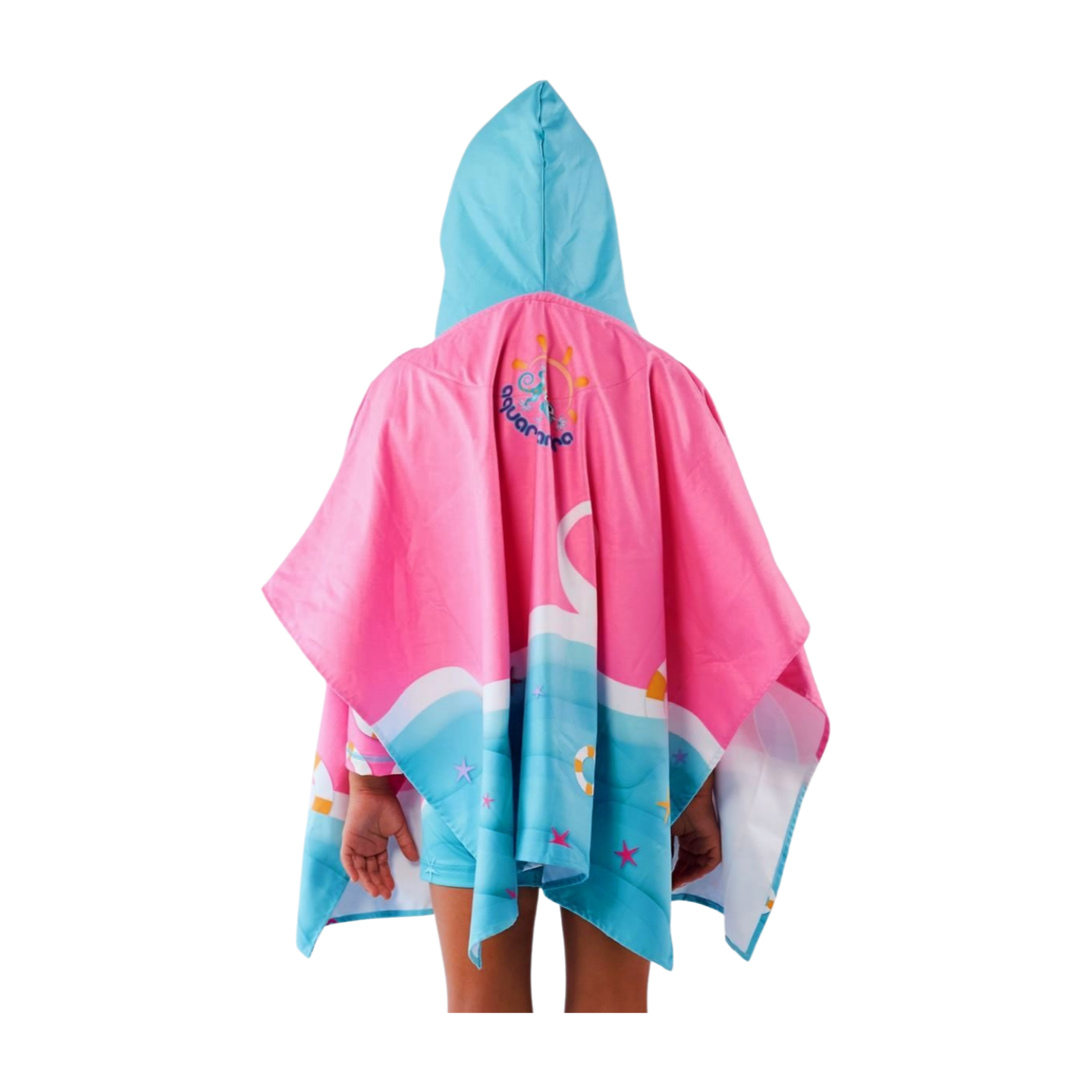 Toalla tipo Poncho Cuadrado Niña con UPF 50+ Aquamandra Surfista Rosado / Aguamarina - AQP100