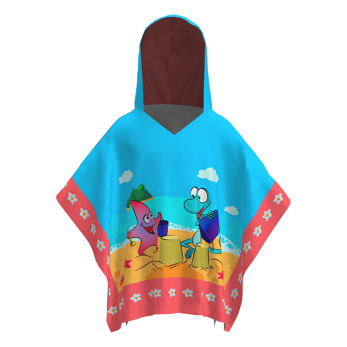 Toalla tipo Poncho Cuadrado Niña con UPF 50+ Aquamandra Castillo de Arena Palo de Rosa / Azul Cielo - AQP101 Imagen principal del producto