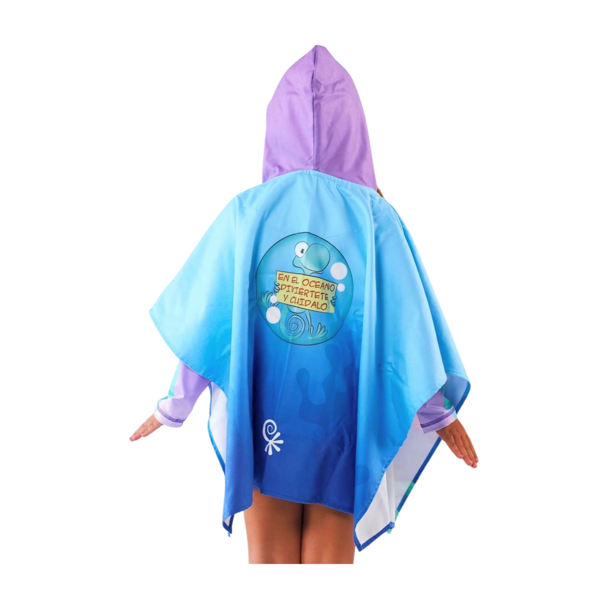 Toalla Poncho Cuadrada Niña Caballito de Mar – Morado/Turquesa