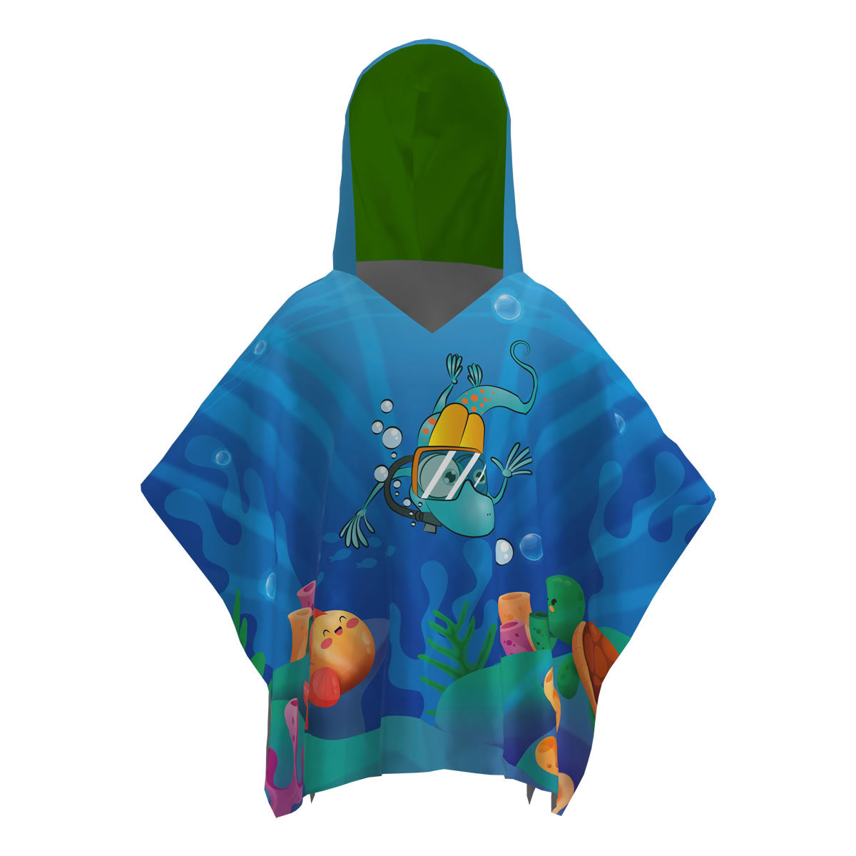 Toalla tipo Poncho Cuadrado Niño con UPF 50+ Aquamandra Buceando Arena / Verde - AQP103