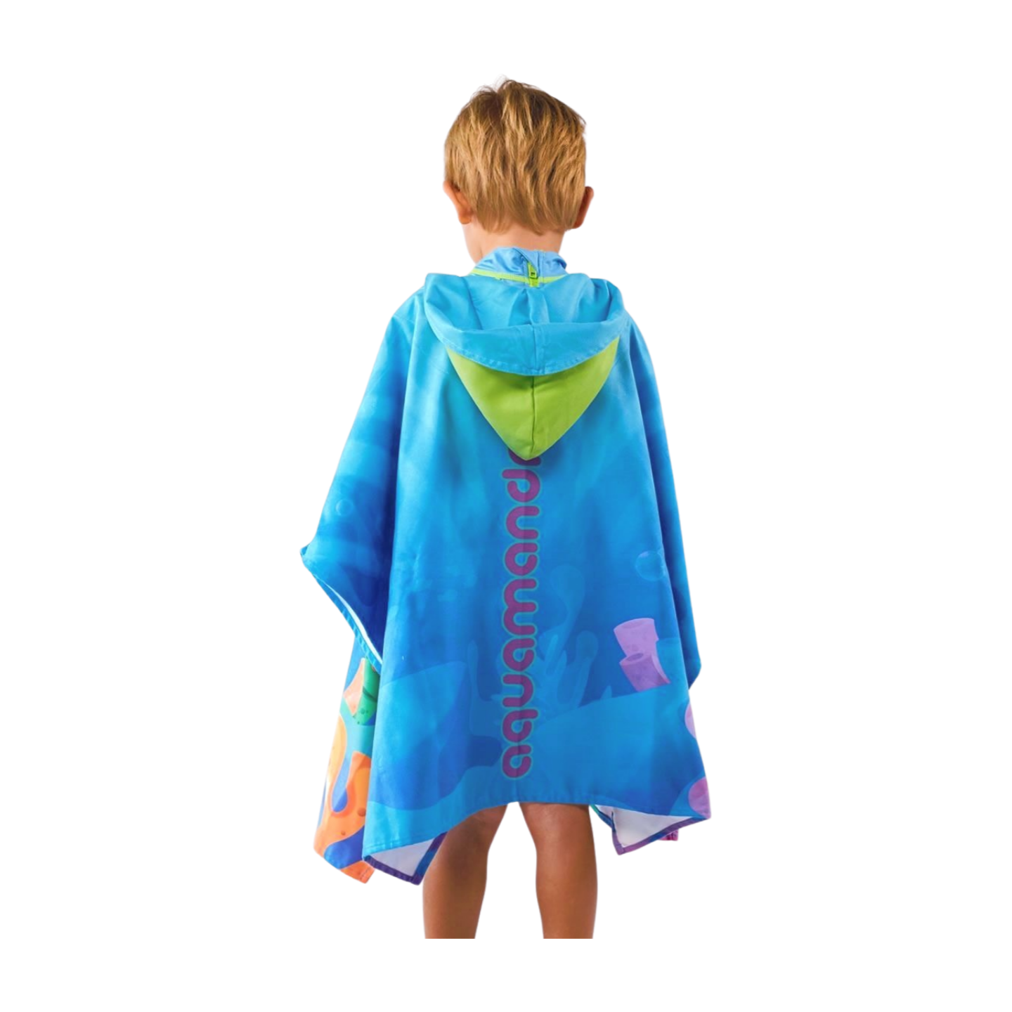 Toalla tipo Poncho Cuadrado Niño con UPF 50+ Aquamandra Buceando Azúl - AQP103