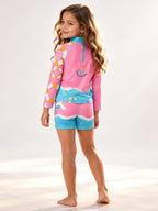 Set Rash Guard Niña Surfista – Rosado/Aguamarina