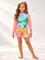 Set Rash Guard Niña Castillo de Arena – Palo de Rosa/Azul Cielo