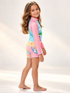 Set Rash Guard Niña Castillo de Arena – Palo de Rosa/Azul Cielo