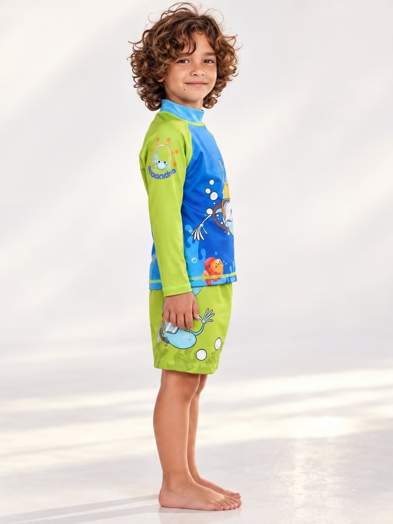 Set Rash Guard Niño Buceando – Verde/Azul