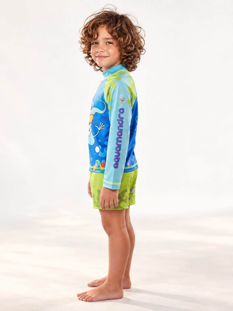 Set Rash Guard Niño Buceando – Verde/Azul