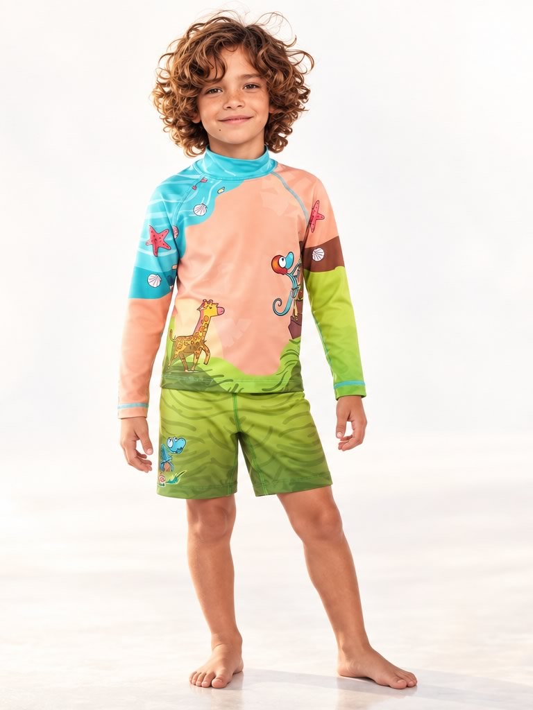 Set Rash Guard Niño Escalador – Verde/Arena Imagen principal del producto