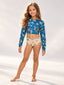 Set Rash Guard Niña estampado tortugas verde jade / arena con panty doble faz