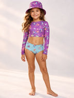 Set Rash Guard Niña estampado tortugas mora / azul con panty doble faz